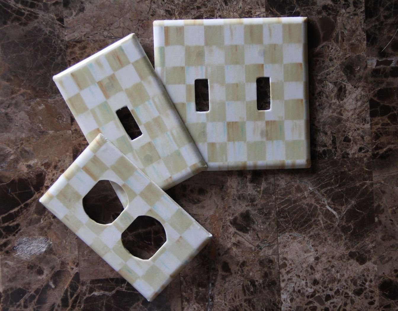 Switch Plate Outlet Covers made w/Mackenzie Childs Parchment Check Paper