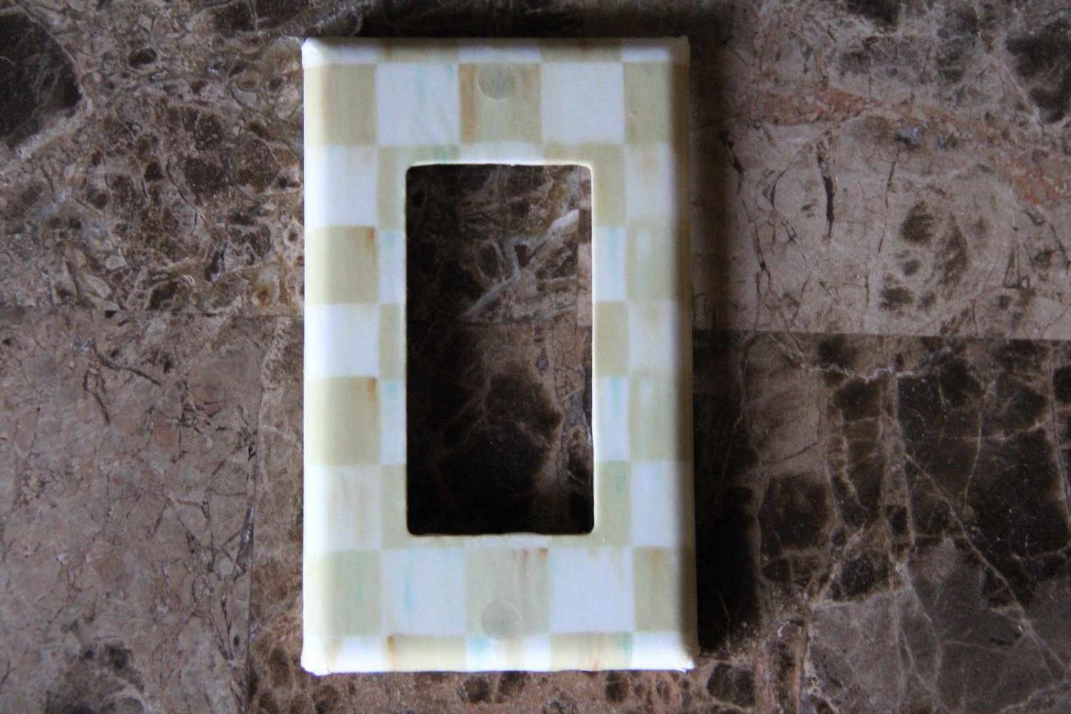 Single Rocker Switch Plate made w/Mackenzie Childs Parchment Check Paper