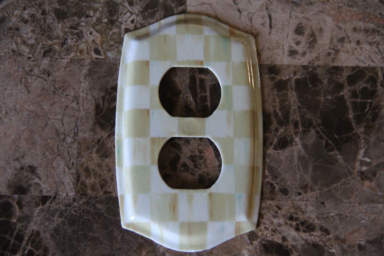 Double Outlet Switch Plate made w/Mackenzie Childs Parchment Check Paper