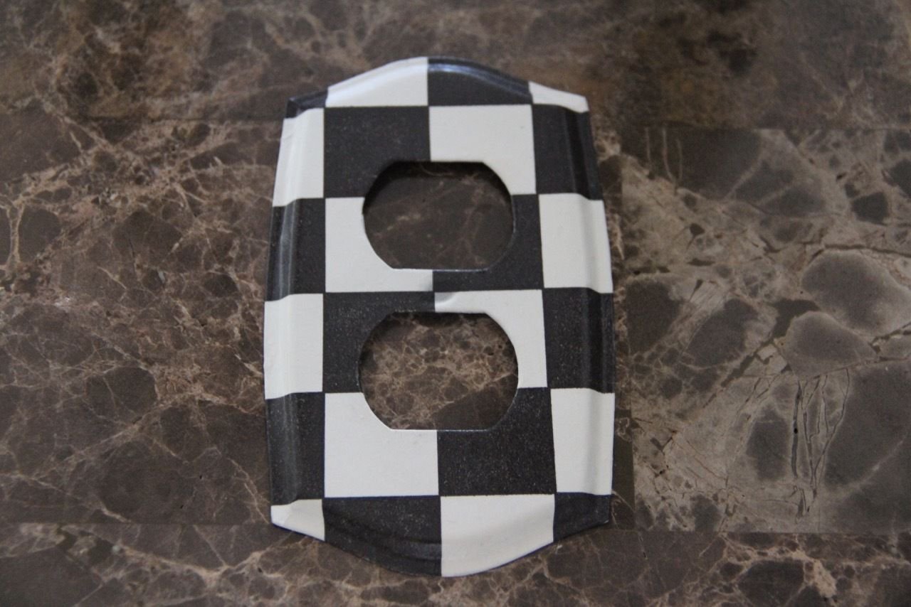 Black and White Checkered Double Outlet Switch Plate