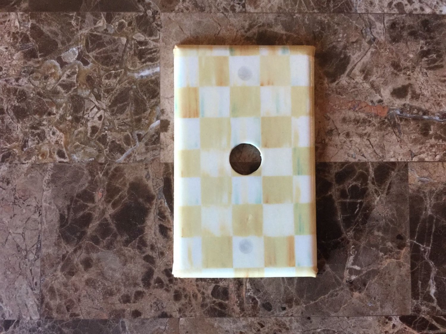 Coaxial Cable Audio Switch Plate made w/Mackenzie Childs Parchment Check Paper