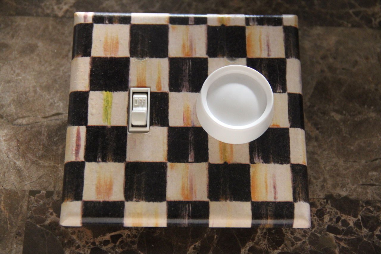 Double Toggle Switch Plate made w/Mackenzie-Childs Courtly Check Tissue Paper