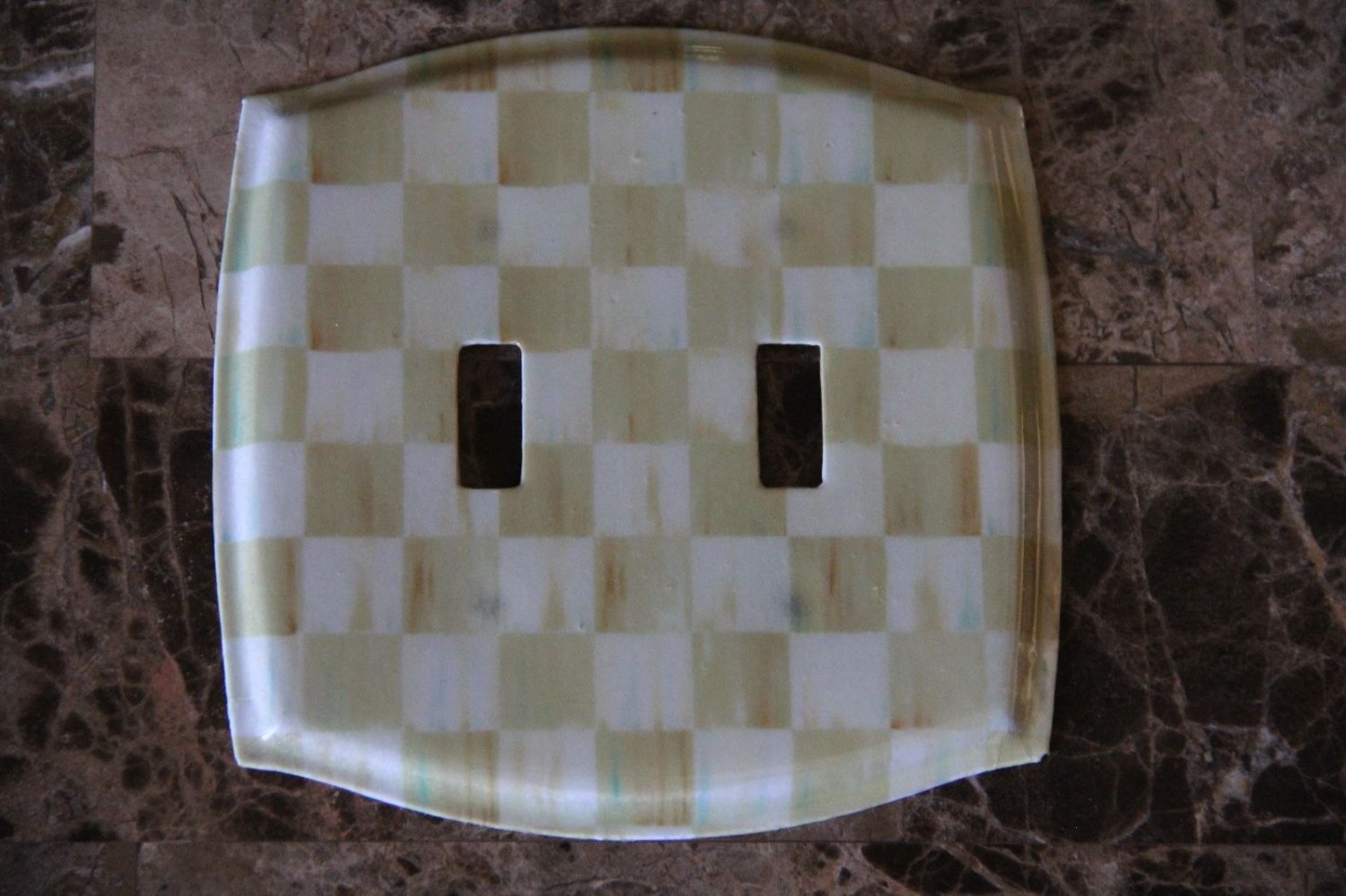 Double Toggle Switch Plate made w/Mackenzie-Childs Parchment Check Tissue Paper