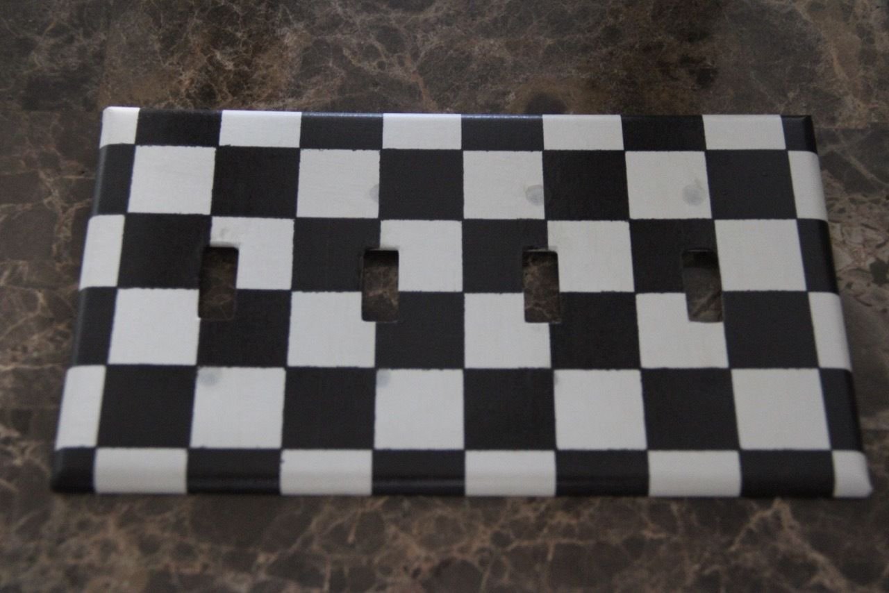 Black and White Checkered 4 Toggle Quad Gang Switch Plate