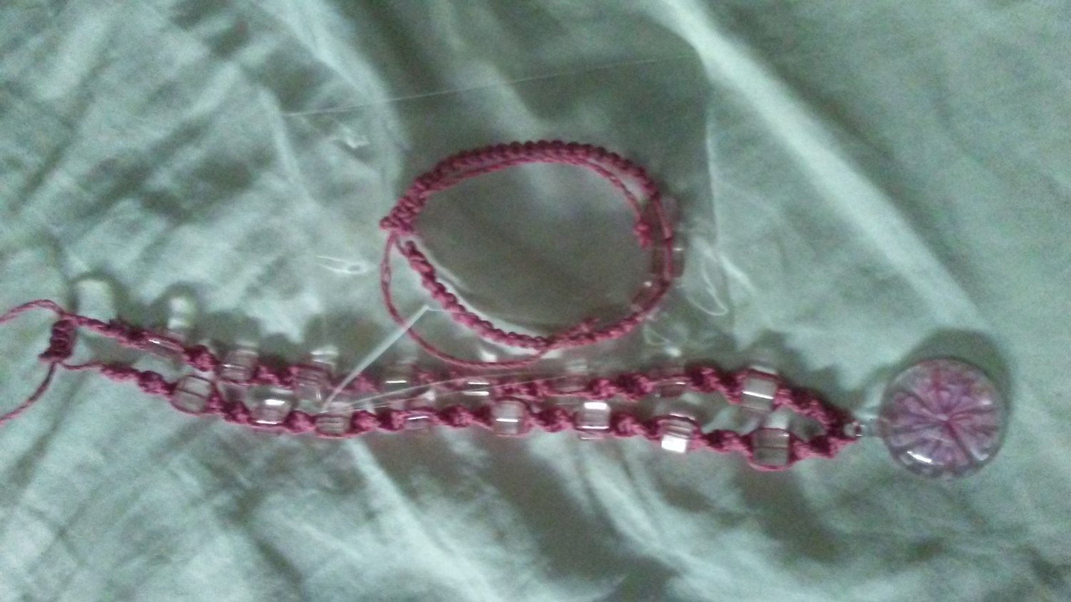 Pink hemp necles w bracelet in macrame