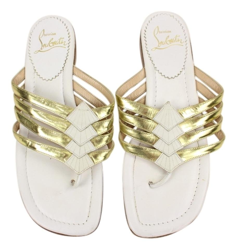 Christian Louboutin Flat Leather White Gold Flip Lbslm42 Sandals