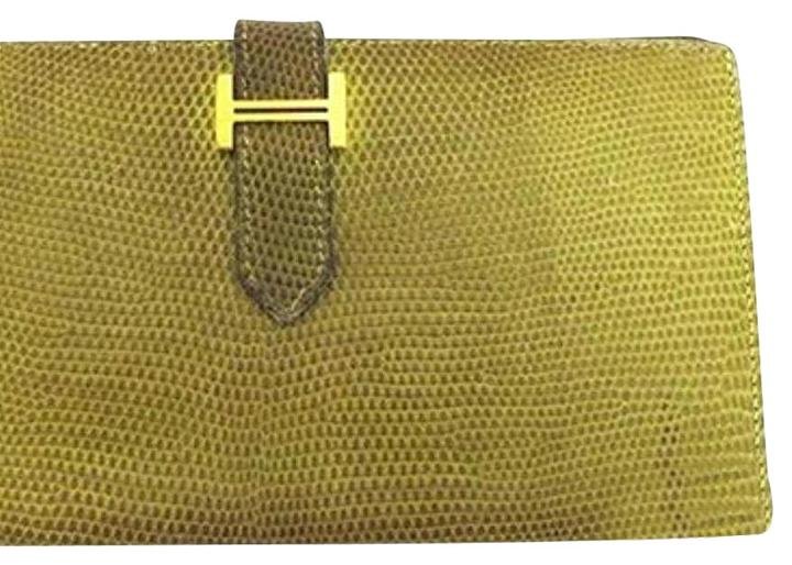 Hermès Hermes Lizard Bearn Green Hombre Bifold Classic Wallet