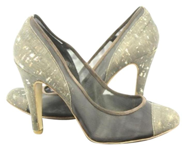 Chanel Black Mesh & Cork Round Toe Lbslm48 Pumps