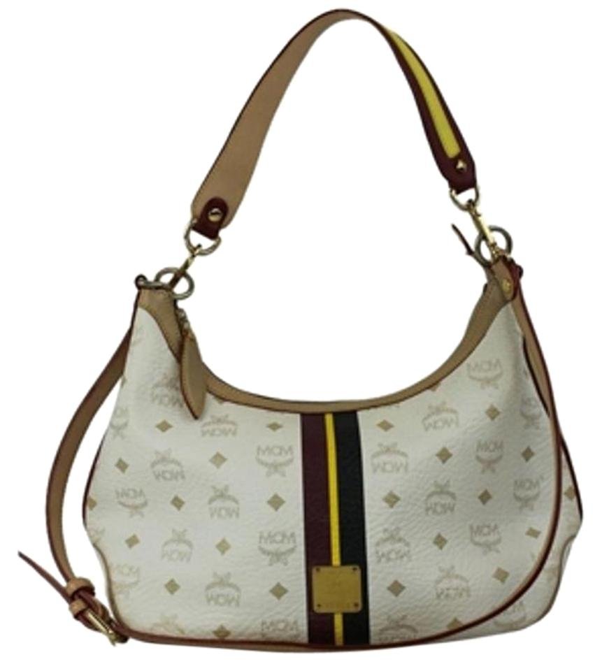 MCM White Monogram Hobo Cross Body Bag