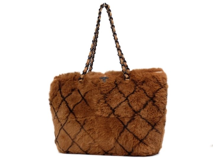 Chanel Quilted Fur Chain 211333 Brown Tote Bag