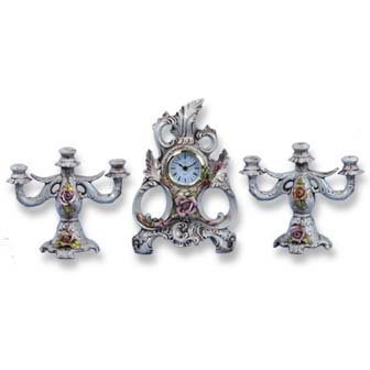 Capodimonte Clock w/Candelabra