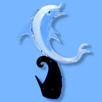 Italian Murano White & Black Dolphin