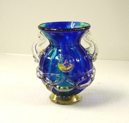 Italian Murano Blue/Clear Vase