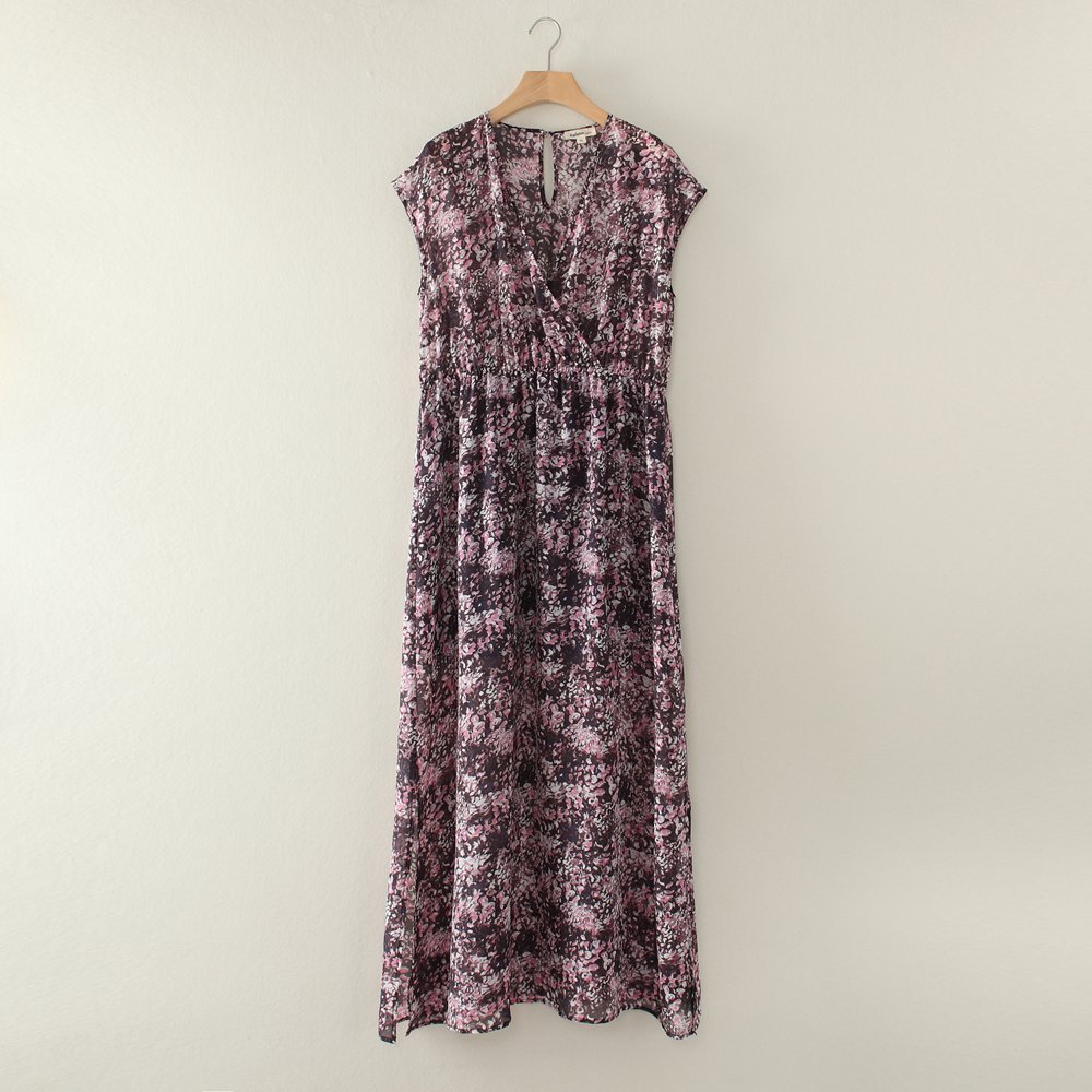ON SALE Pure Nature Silk Chiffon Maxi Dress Pink Floral -L