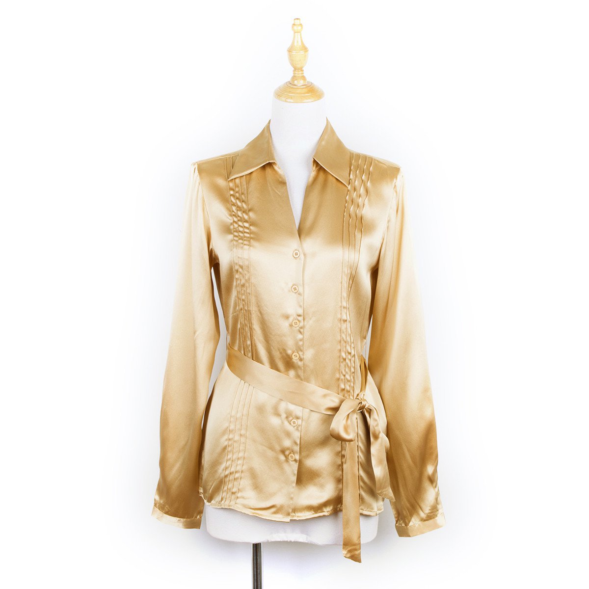 Tie Waist Nature Silk Blouse Long Sleeve For Work XS