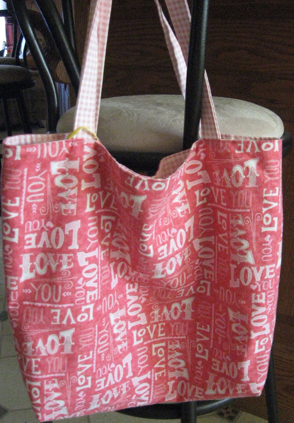 Tote Bag - Shopping -Pink & White "Love" - Reversible-Red tones