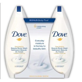 Dove Deep Moisture Body Wash 2 Pack Body Wash & Pouf