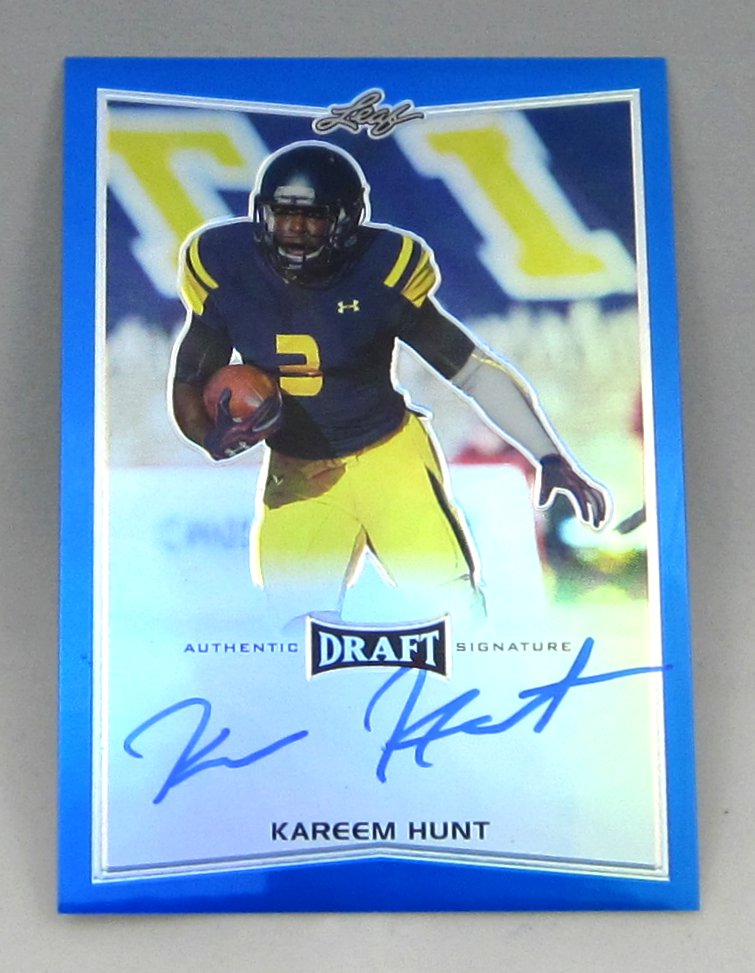 Kareem Hunt Autograph 2017 Leaf Metal Draft 'Blue' BA-KHI