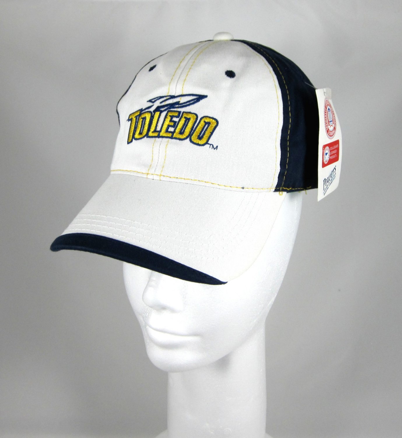 White and Blue Twill Toledo Athletic Logo Cap