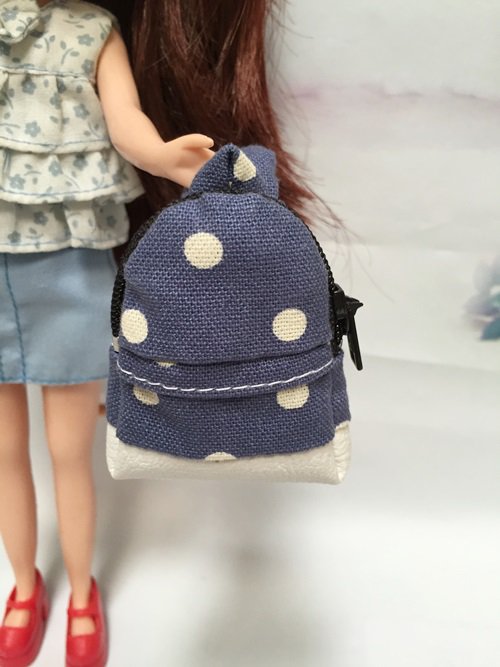 Blue Polka Dot School Bag for 12" Doll /Blythe/Barbie/Pullip/Jenny/Licca Doll