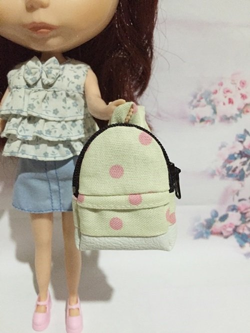 Yellow With Pink Polka Dot School Bag for 12" Doll /Blythe/Barbie/Pullip/Jenny/Licca Doll