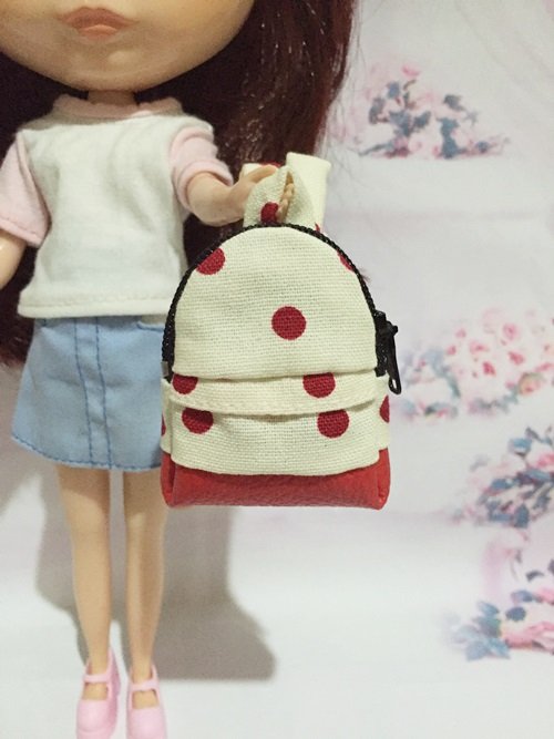 Cream With Red Polka Dot School Bag for 12" Doll /Blythe/Barbie/Pullip Doll
