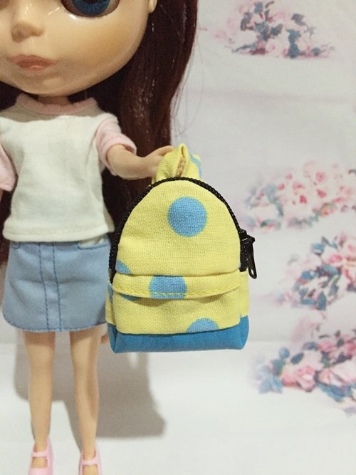 Yellow With Blue Big Polka Dot Backpack for 12" Doll /Blythe/Barbie Doll