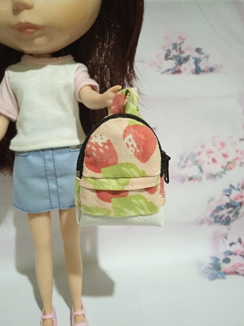 Pink With Strawberry School Bag for 12" Doll /Blythe/Barbie/Pullip/Licca Doll