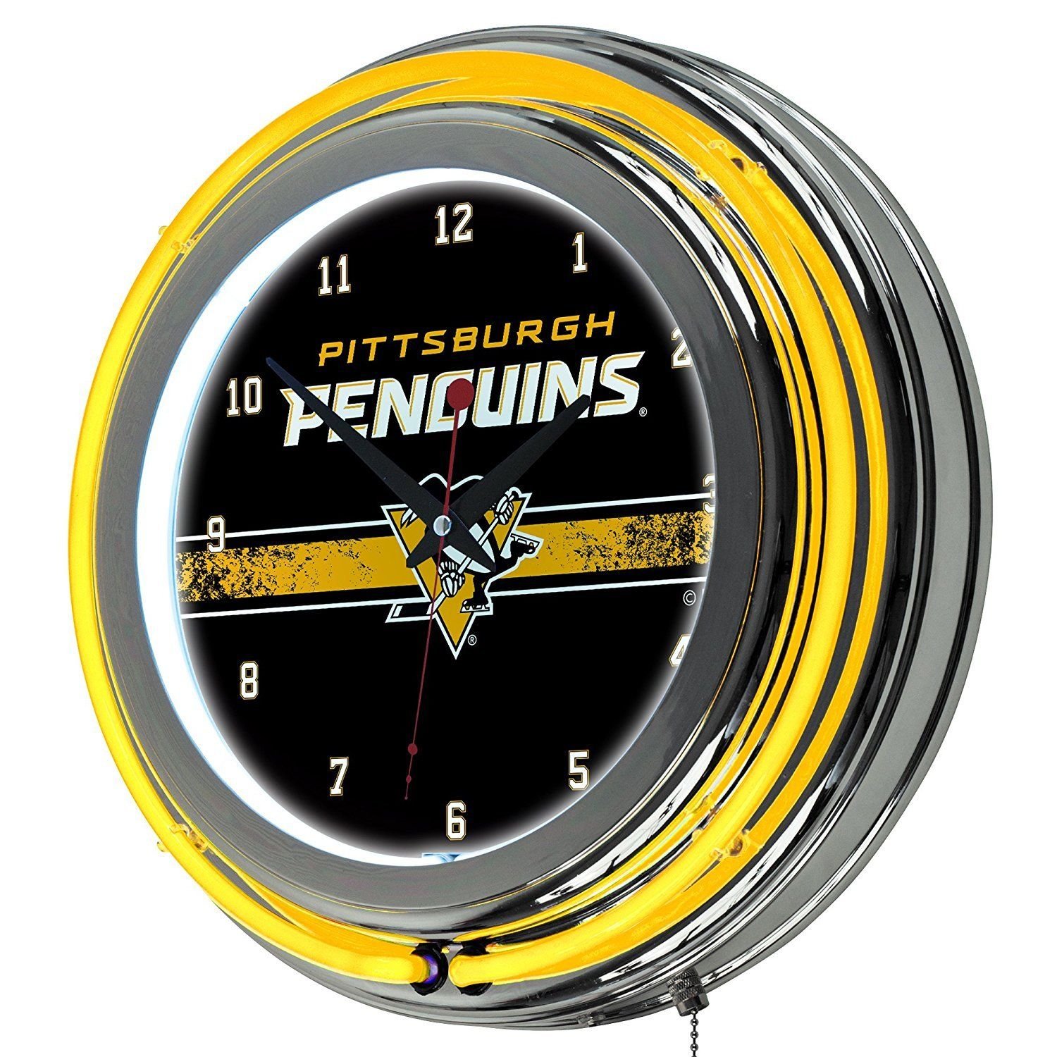 NHL-Pittsburgh Penguins-Chrome-Double-Rung-Neon-Clock