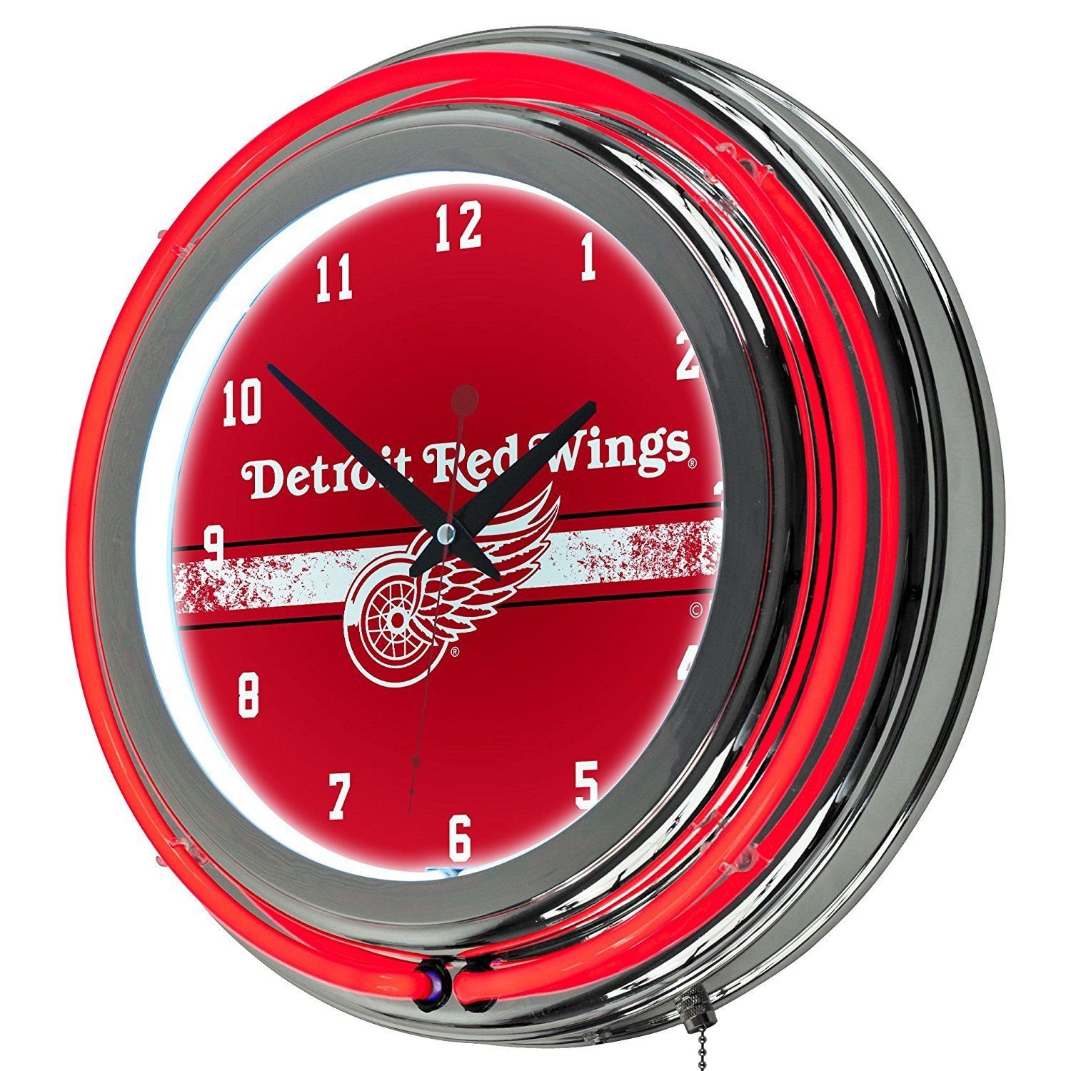NHL-Detroit Red Wings-Chrome-Double-Rung-Neon-Clock
