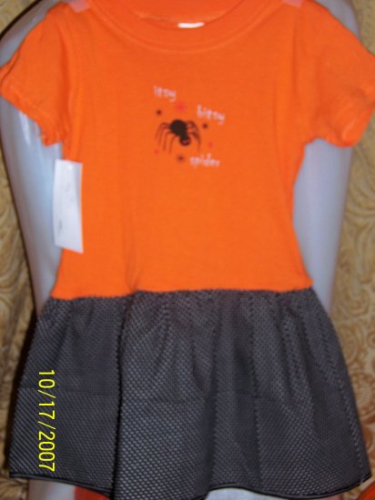 Itsy Bitsy Spider Black and Orange Polka Dot T Shirt Dress Handmade! 2T
