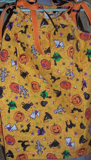 Trick or Treat! Handmade Halloween Pillowcase Dress with Cats Witches Mummies and More !