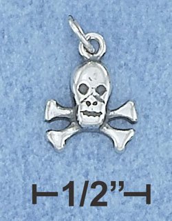 Sterling Silver Skull and crossbones mini charm antique finish