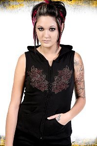 Pushing Up Daizies Sleeveless Sparrow Tatoo zip Hoodie XL Hard to find!!!