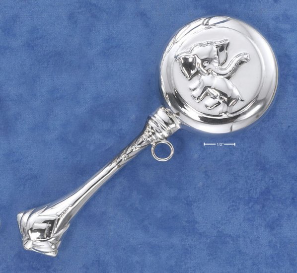 Sterling Silver Elephant Lollipop Baby Rattle