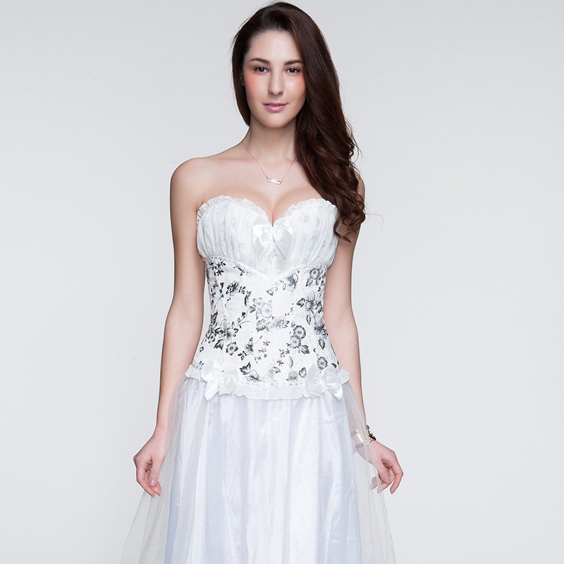 Women Sexy Flower Corselet Ribbon Shaper Waist Corset Top Bustier Ladies Bodyshaper Underbust W46144