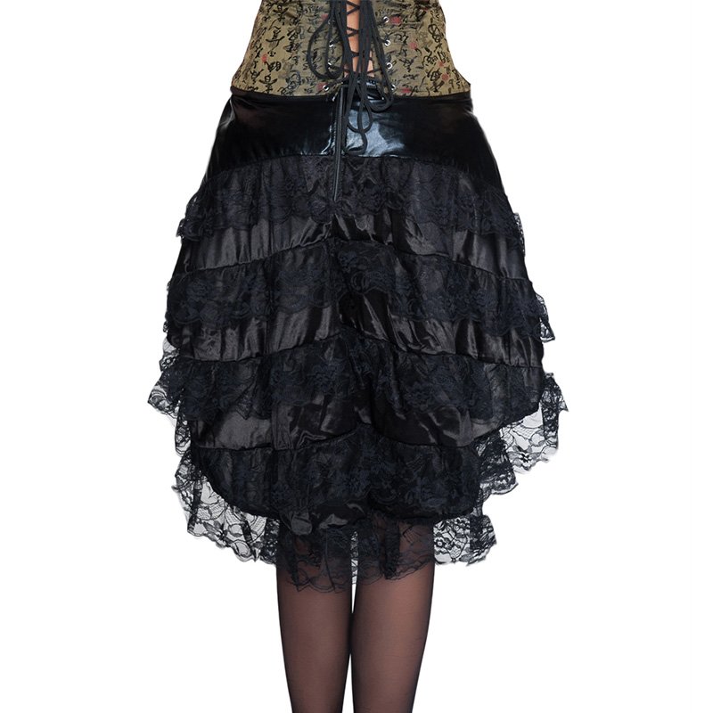 Women Skirts Hot Sale High Quality Steampunk Ladies Black Zipper Knee-Length Lace Ball Gown W46145