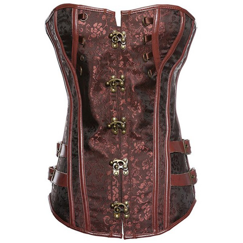 Steampunk Waist Control Corset Steel Bone Overbust Bustier Gothic Bustier Slim Corselet W58916