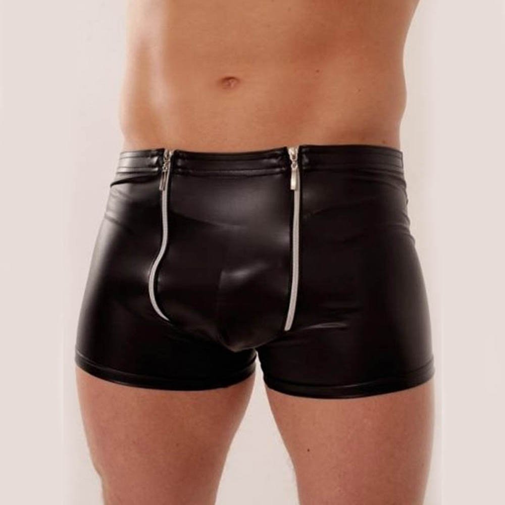 Underwear Man Black Sheath Vinyl Pants Sleepwear Lingerie Black Zipper Leather Men Pant W850545