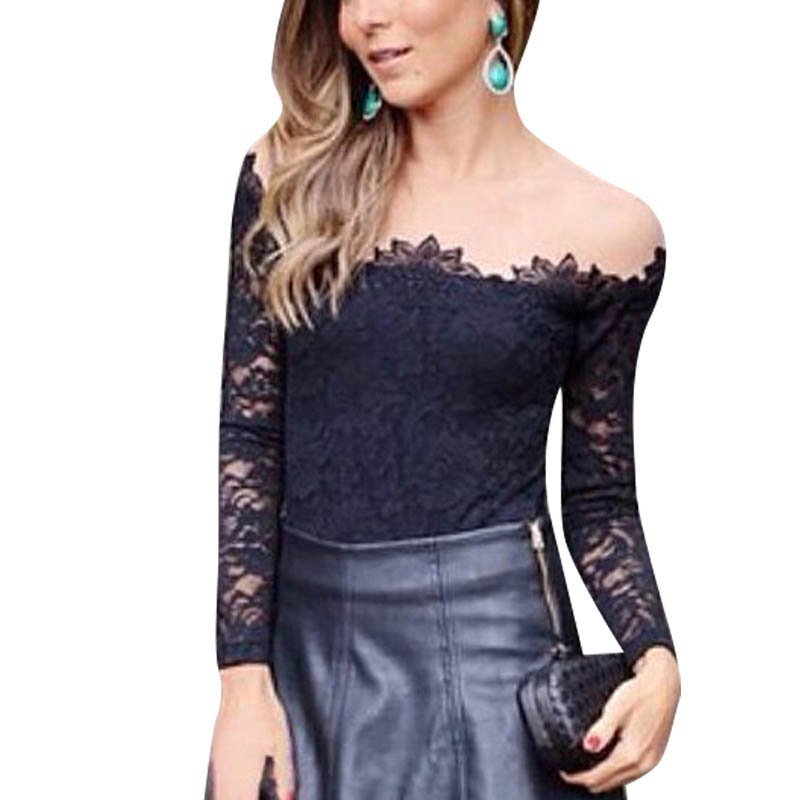 Sexy XL Black Embroidery Crochet Lace Crop Top Strapless Long Sleeve Hot Sale 2017 Hot sale W910007