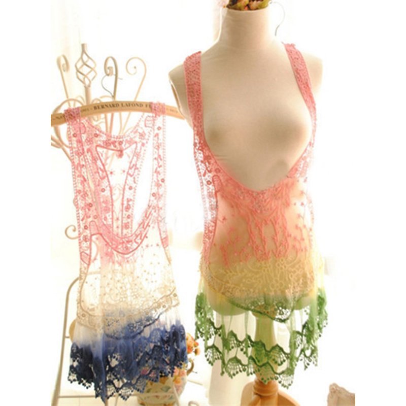 Women Bathing Suit Lace Beach Dress Sleeveless Floral Sundress Casual Vest Tank Tops WT32958A