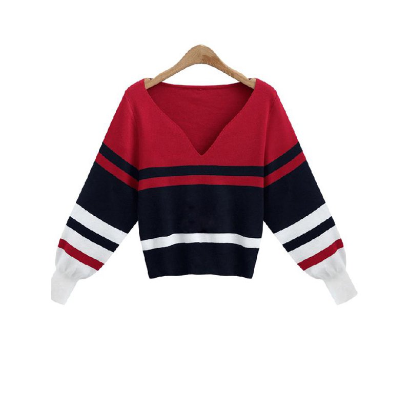 Women Sweater High Quality Sexy Fashion Long Sleeve V-Neck Knitted Warm Tops WT51982