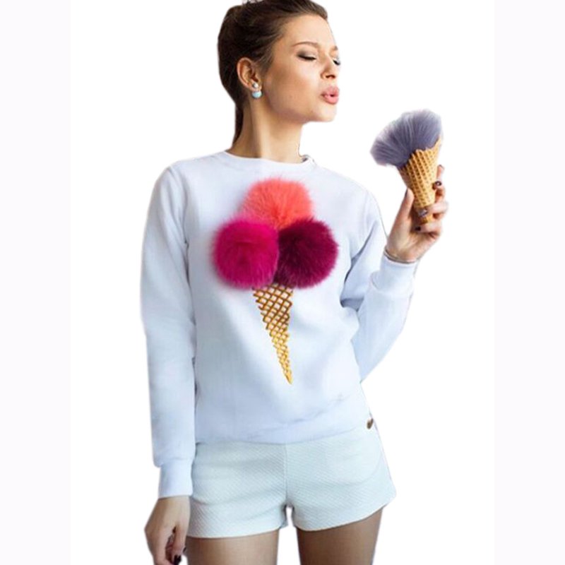 2017 Autumn Women Ice Cream Hoodie Plush Ball Full Sleeve Causal Sweatshirts Sweatshirts WT32648