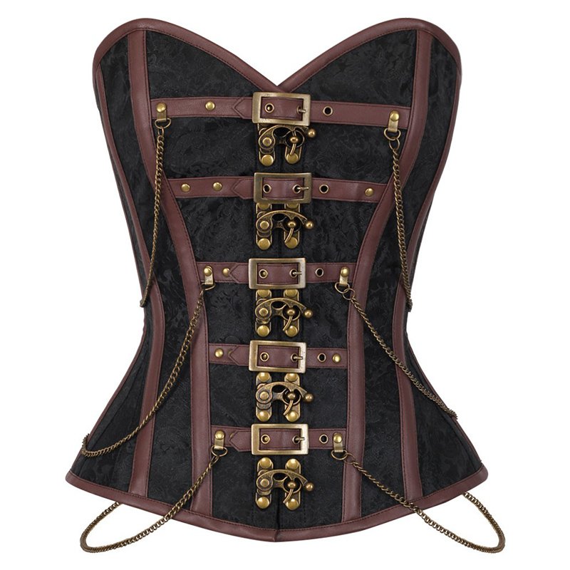 Sexy Women Steampunk Tight Lacing Corset Top Overbust Ladies Sequined Chain W31267