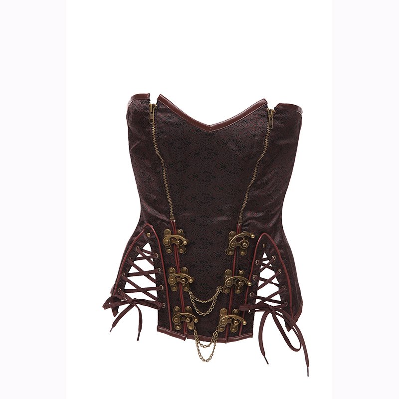 Brown Women Under Bust Waist Print Trainer Corset Vintage Style Ladies Bustier Corselet W580925