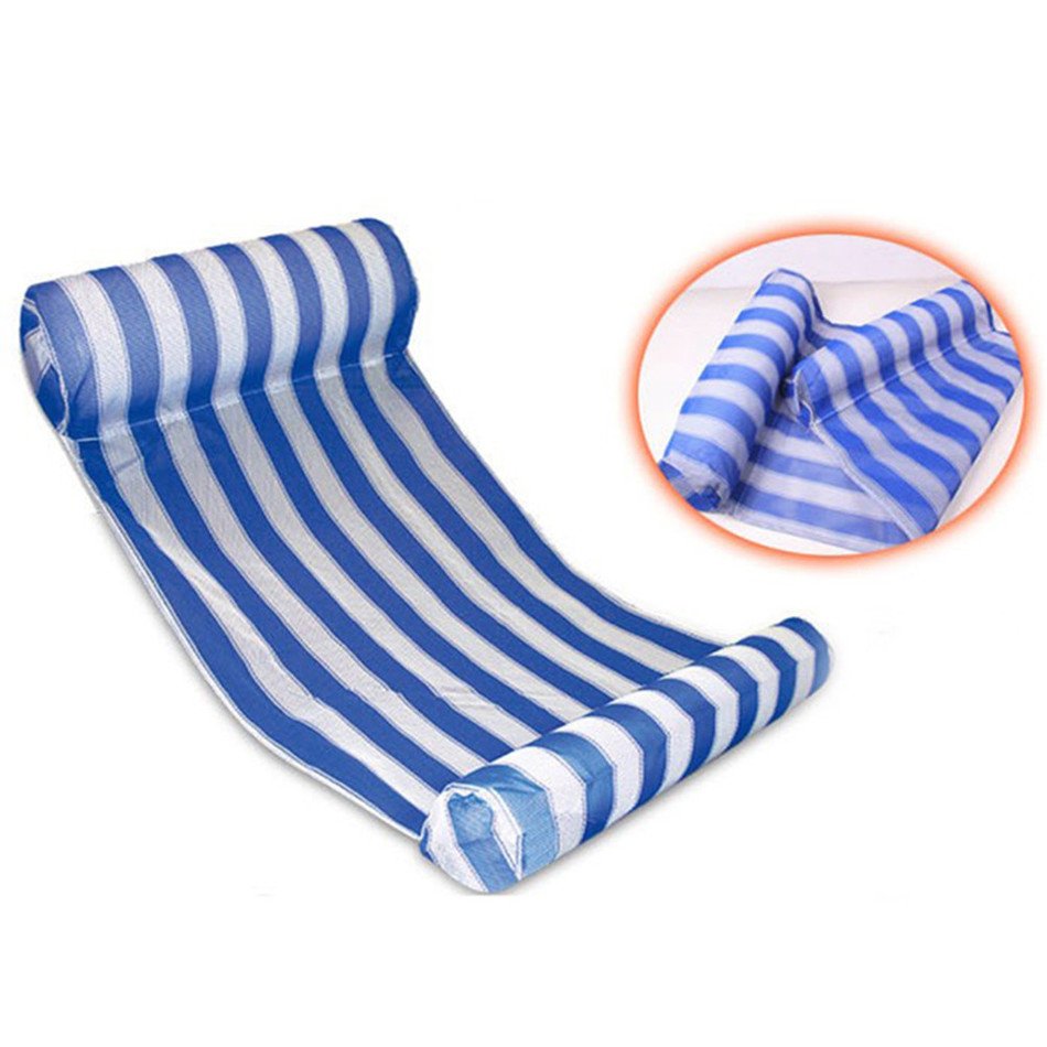 Blue Stripes Color Floating Inflatable Air Mattress for Swimming Activity