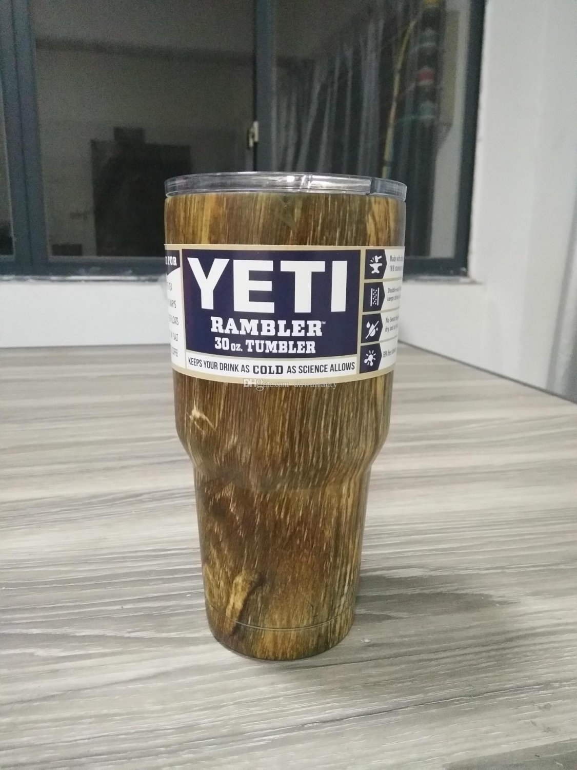 Camouflage Wood Colored YETI Rambler Tumbler 30 Oz Stainless FREE SHIPPING