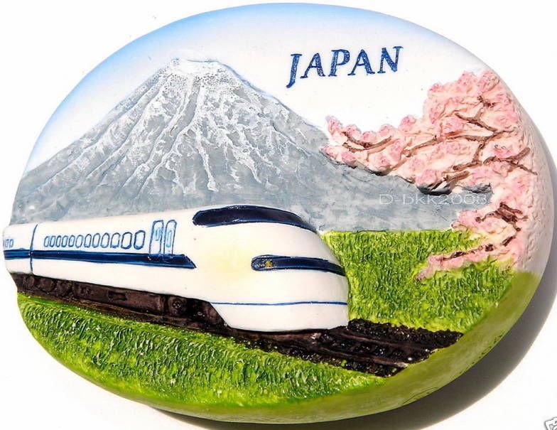 Bullet Train / Mt. Fuji, JAPAN , High Quality Resin 3D Fridge Magnet