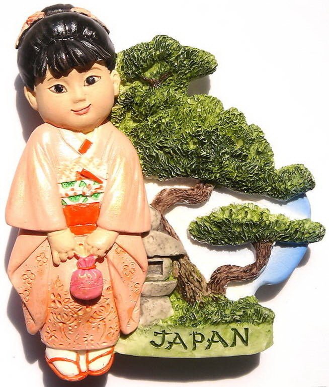 Resin Fridge Magnet: Japan - Japanese Girl in Kimono