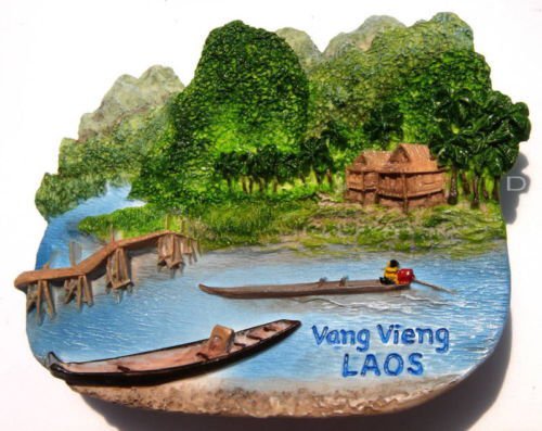 Souvenir Nam Song River, Vang Vieng, LAOS, High Quality Resin 3D Fridge Magnet